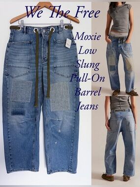 NWT We The Free Moxie Low Slung Pull-On Barrel Jeans Size 27 in Truest Blue
